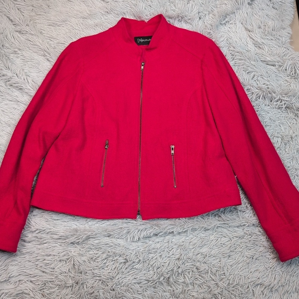 Relativity Jacket Womens  Red M Wool Blend‎ Coat Zip Up Pockets Lightweight